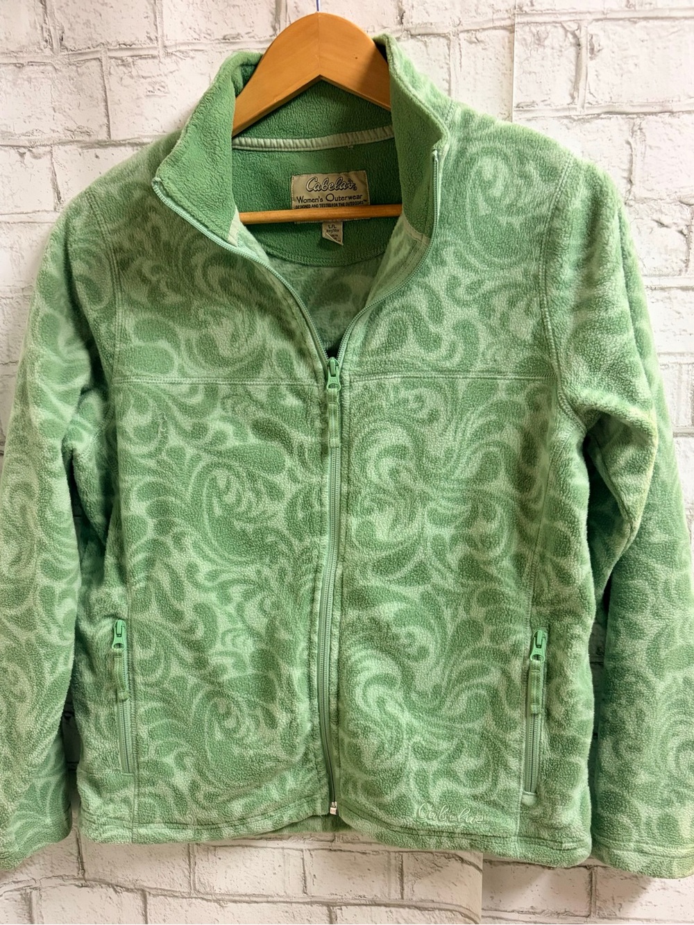 Cabela's Light Green Patterned Fleece Zip Jacket